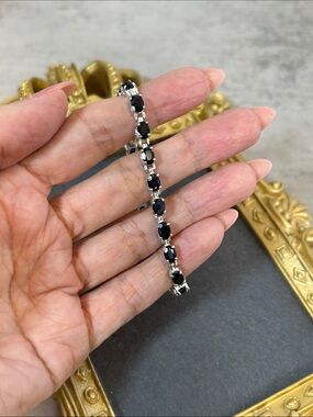 Elegant Black Spinel 925 Sterling Silver Tennis Bracelet - Women Jewelry